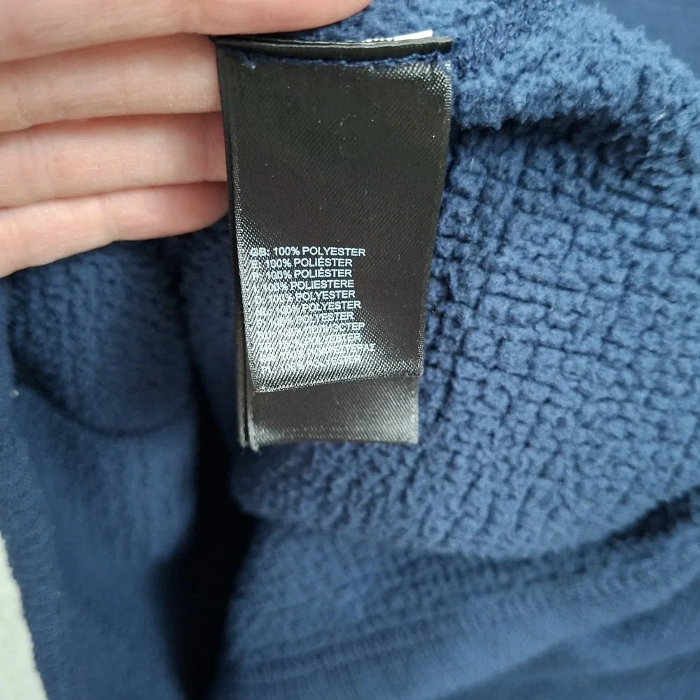 The North Face Mens L Waffle Knit Cap Rock Fleece Quarter Zip Pullover Navy Blue
